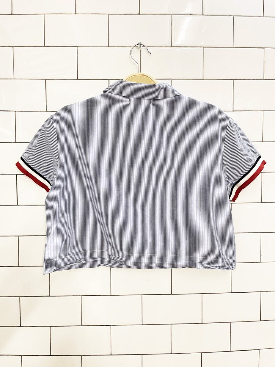mango blue stripe cropped polo shirt - good market thrift store