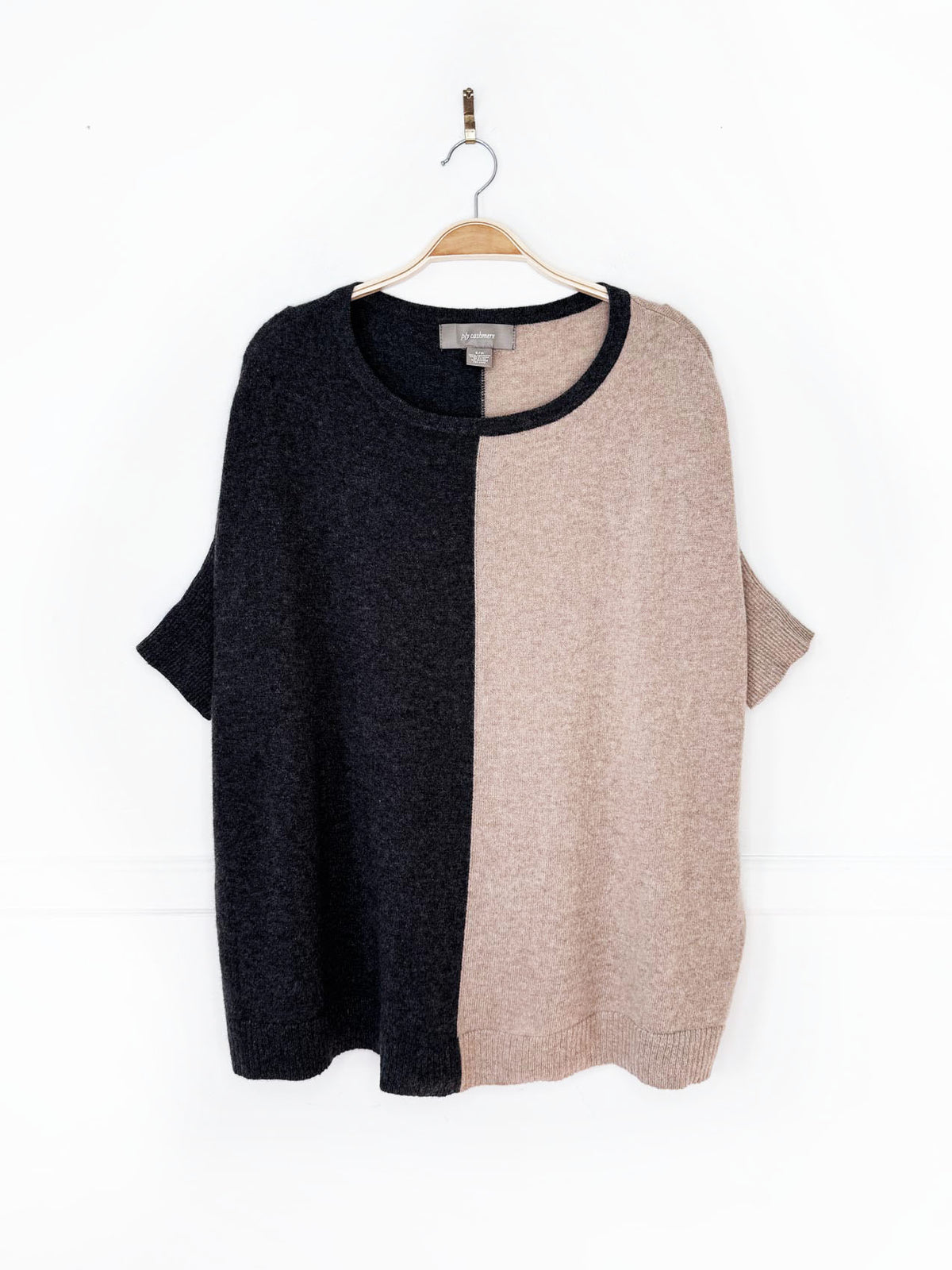 ply cashmere two-tone short sleeve knit sweater top