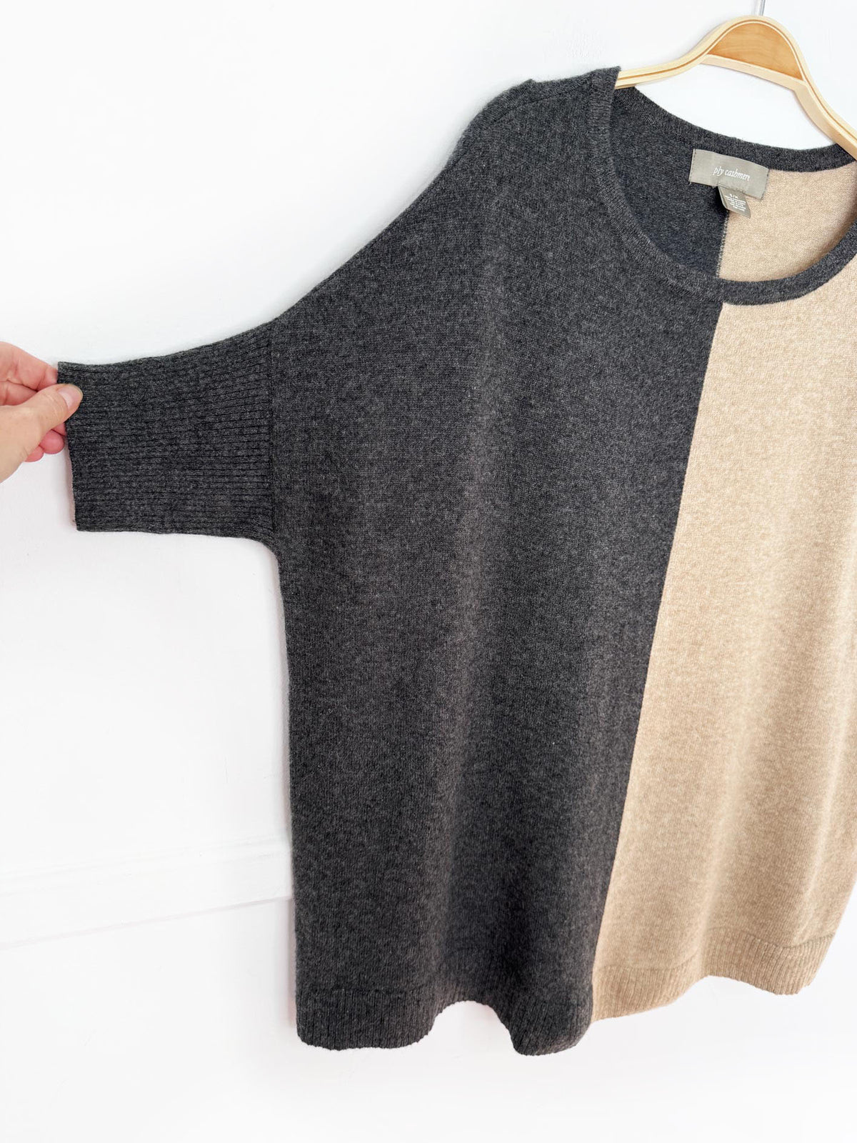 ply cashmere two-tone short sleeve knit sweater top