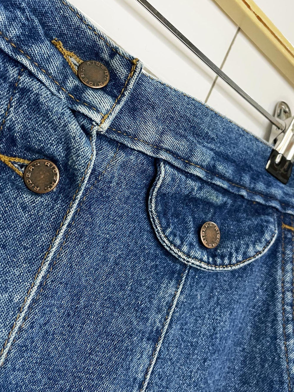 vintage 90s riders full button denim a-line midi skirt