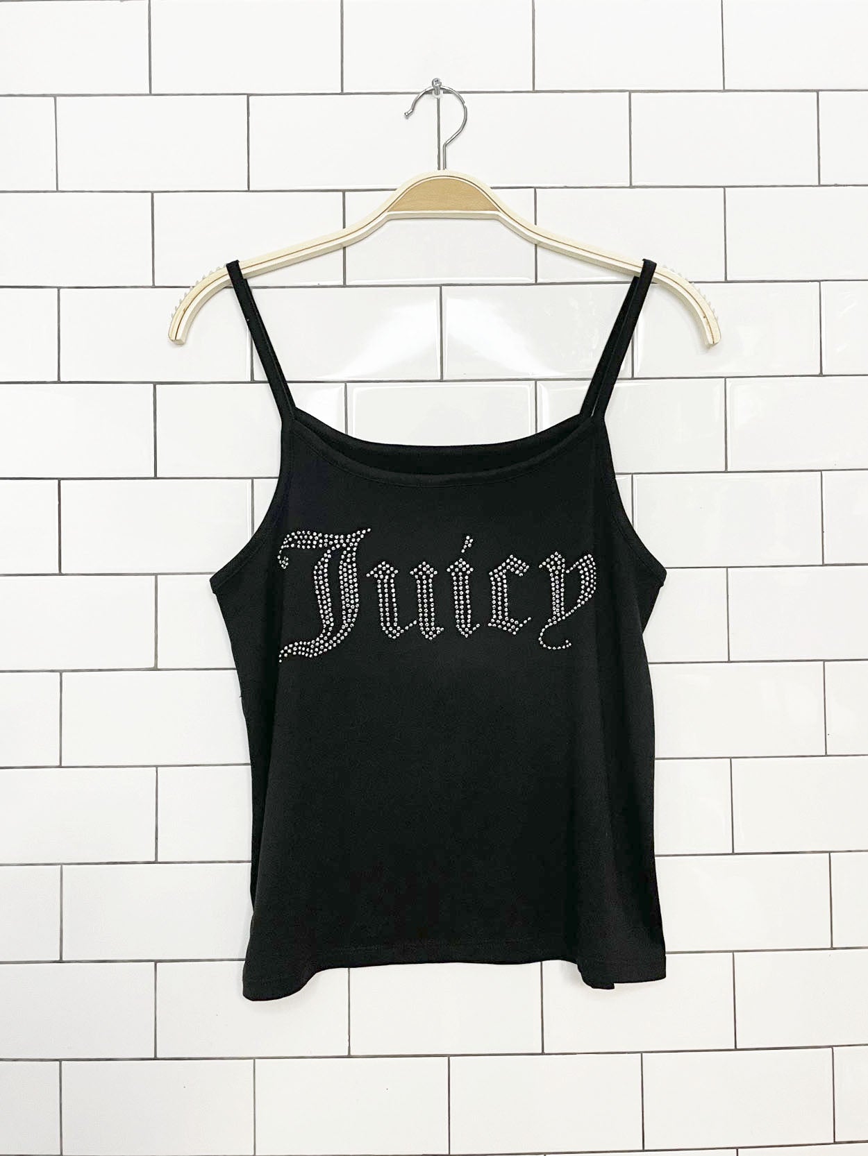 y2k juicy couture bejewelled spell out soft stretchy tank top