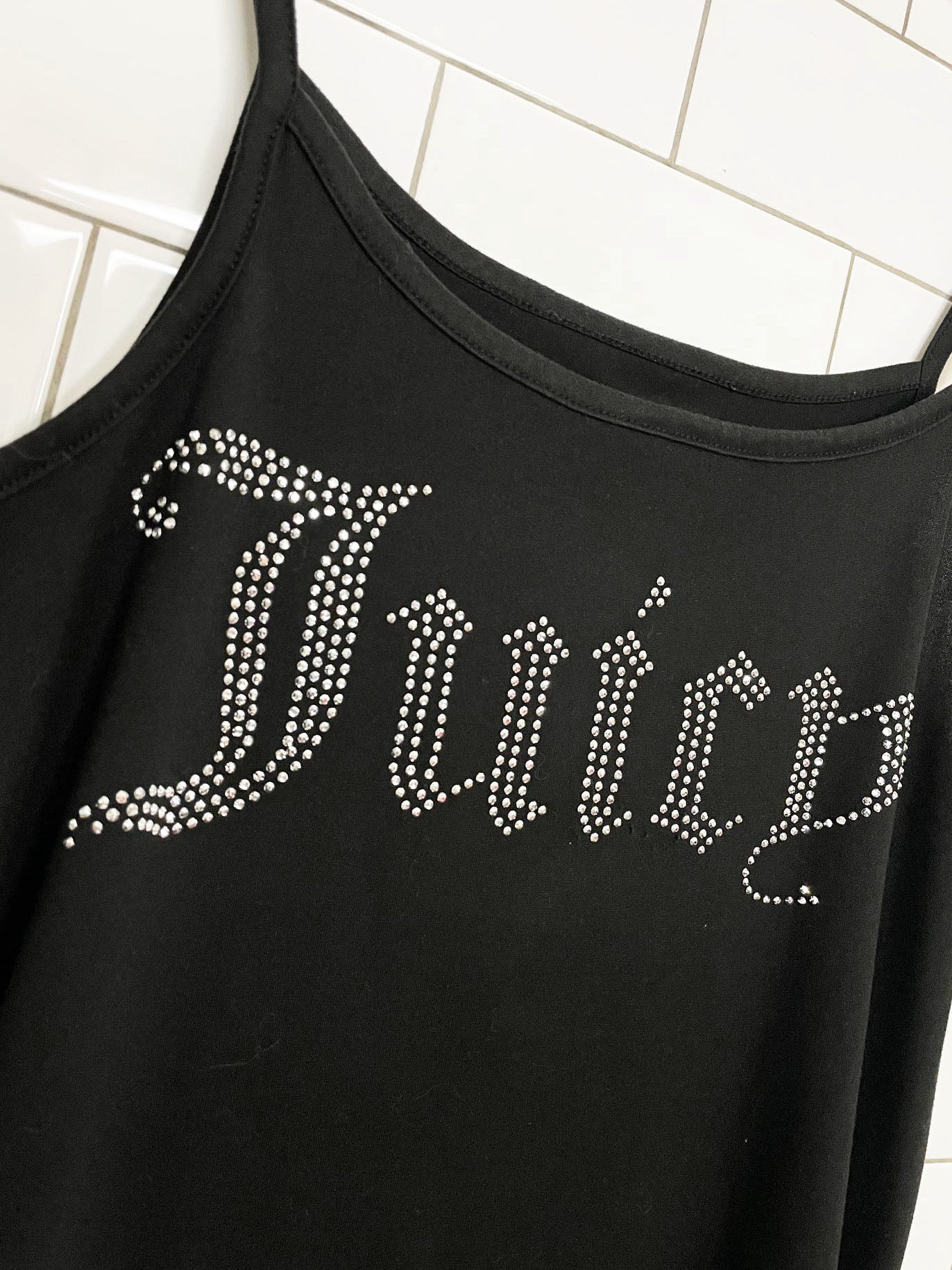 y2k juicy couture bejewelled spell out soft stretchy tank top