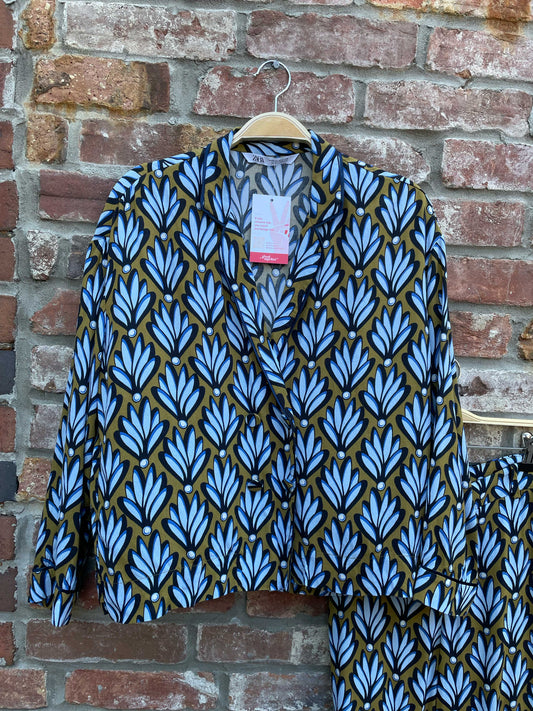 zara retro blue floral shirt