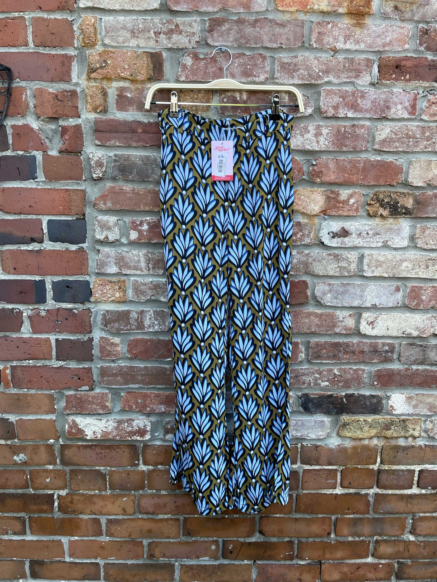 zara retro blue floral trousers