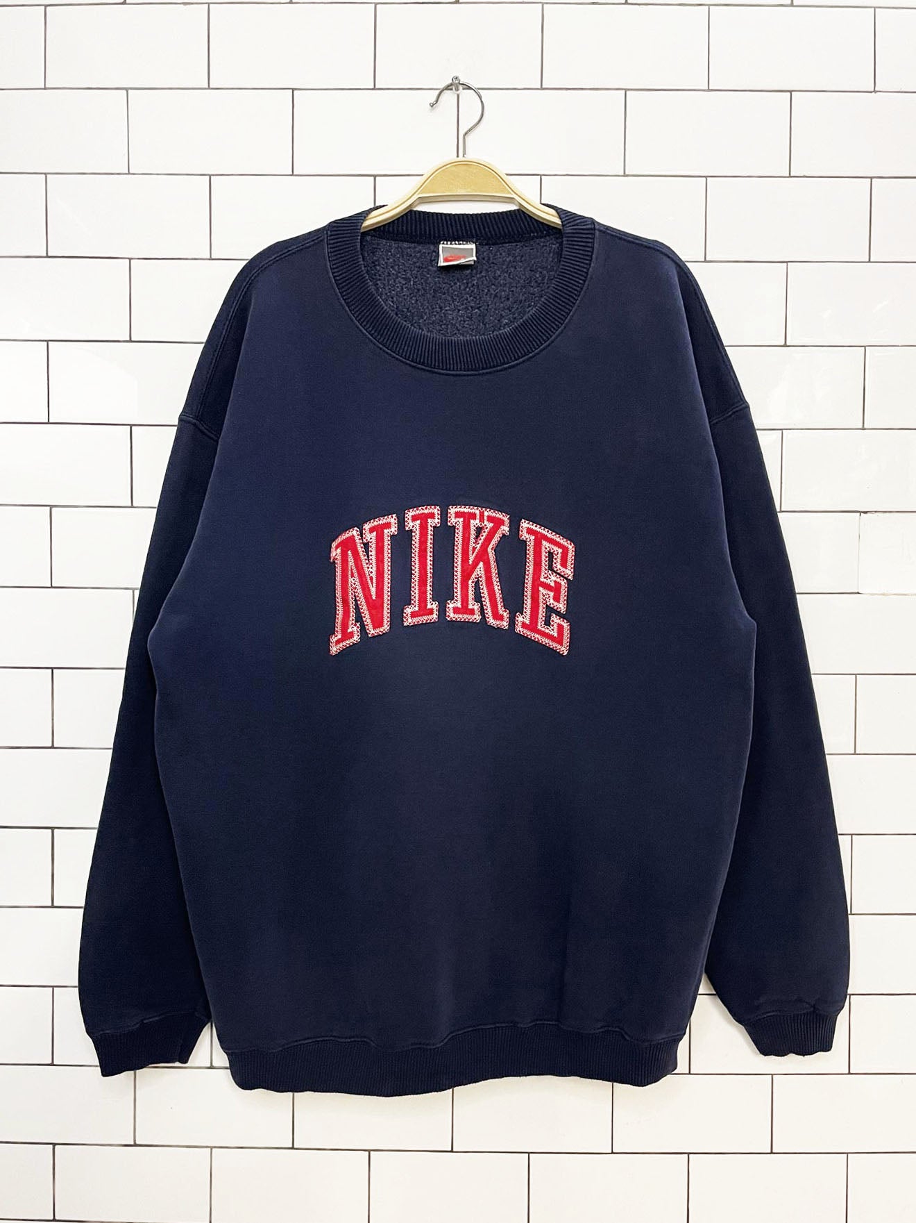 vintage 90s nike contrast stitch spell out sweatshirt | made in canada