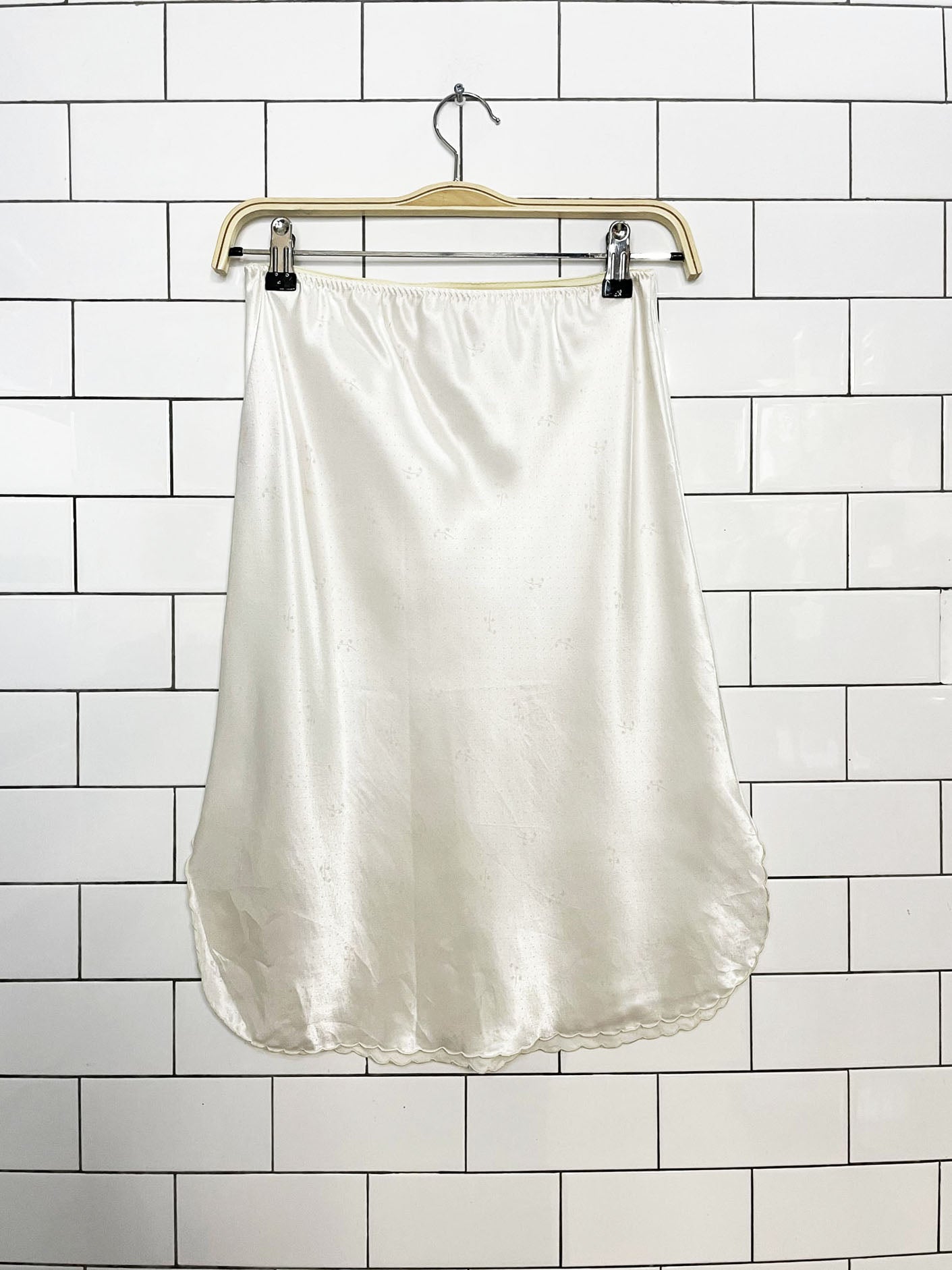 vintage marie ellyse polka dot floral satin slip knee-length skirt
