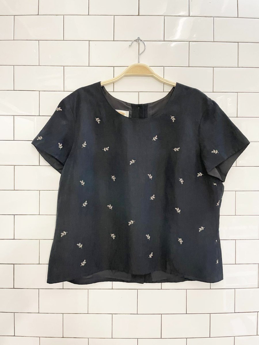 vintage 90s talbots silk - linen button back top - good market thrift store