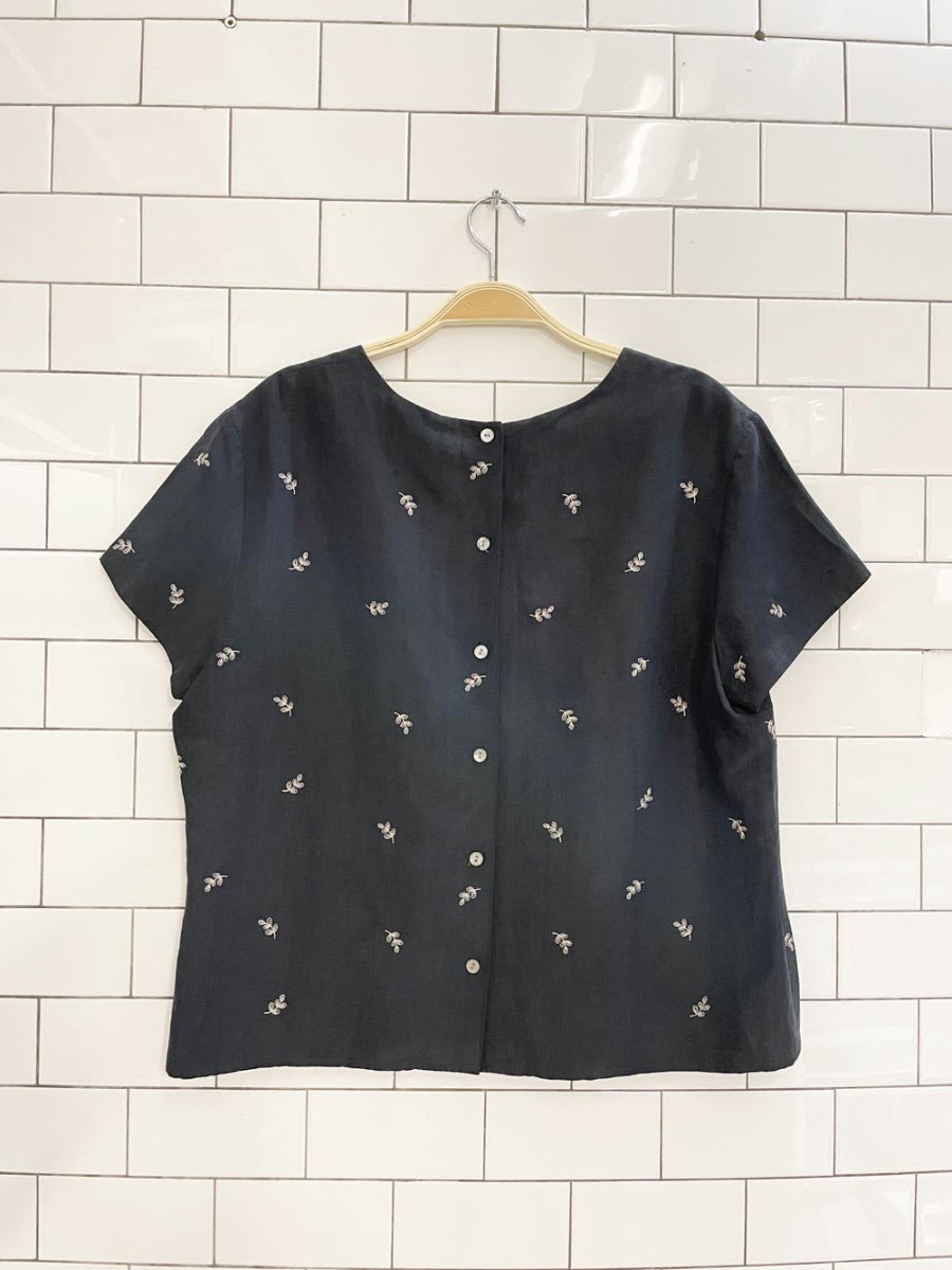 vintage 90s talbots silk - linen button back top - good market thrift store