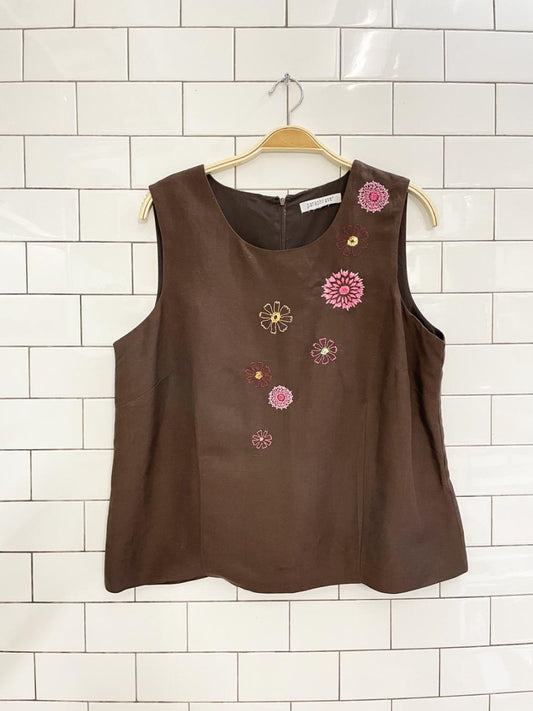 y2k paraphrase flower embroidered linen tank - good market thrift store