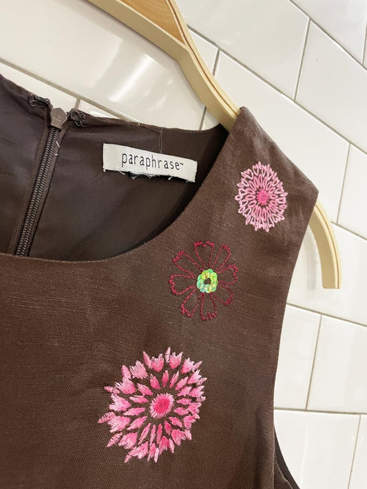 y2k paraphrase flower embroidered linen tank - good market thrift store