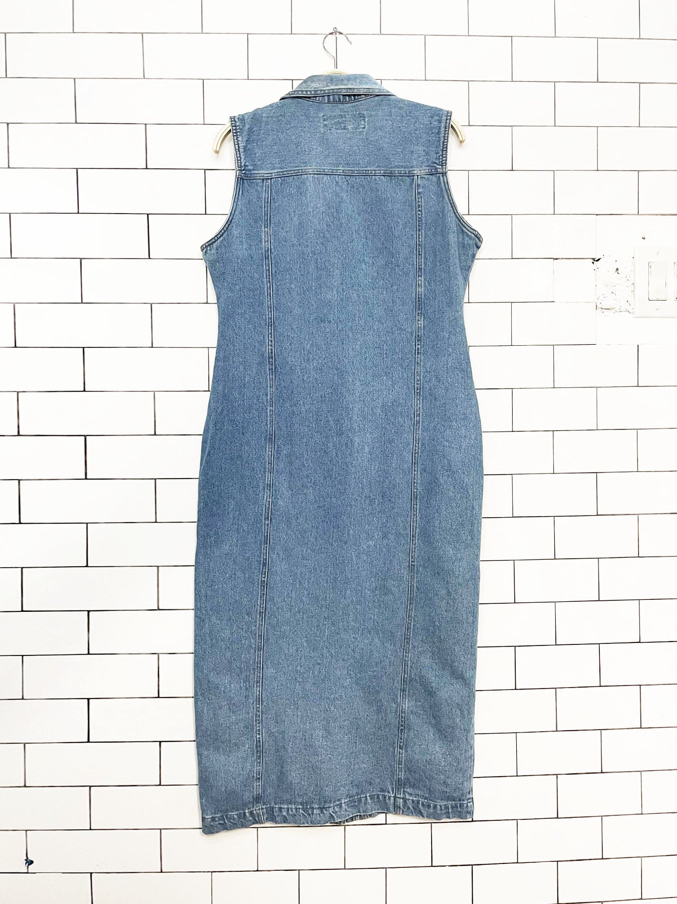 vintage 90s speed control denim full button fitted maxi dress