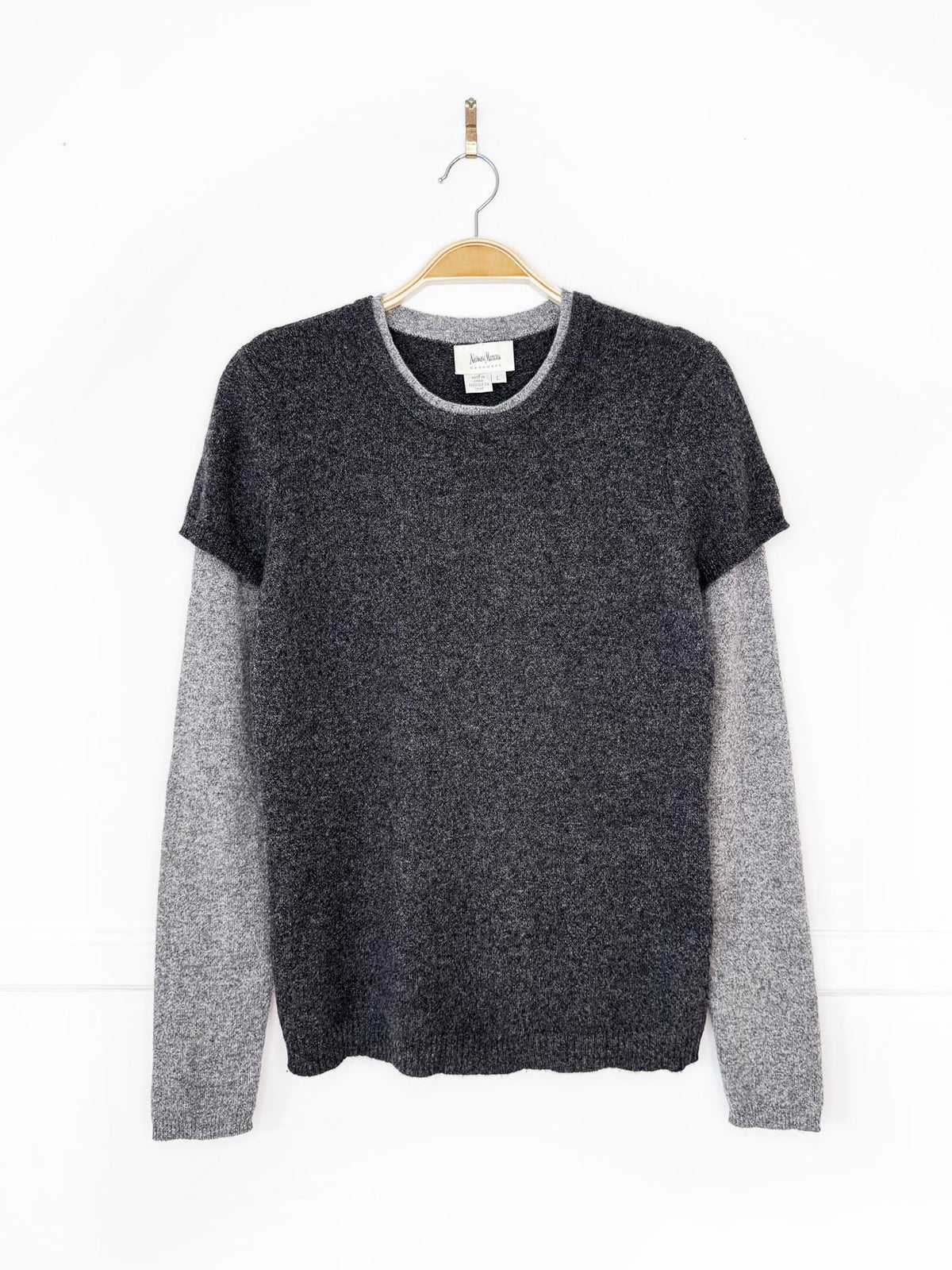 vintage neiman marcus 100% cashmere knit two-tone layered sweater