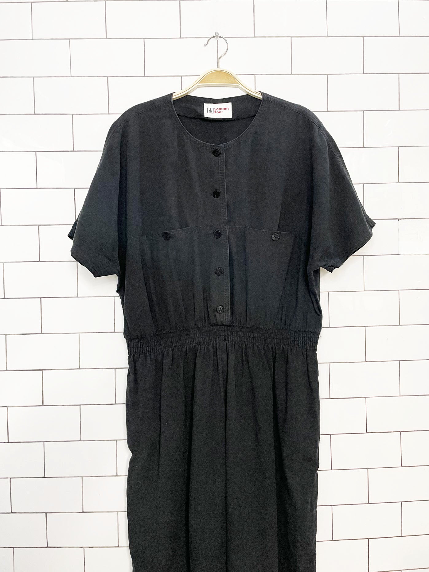 vintage london fog 1/2 button cinch waist relaxed jumpsuit