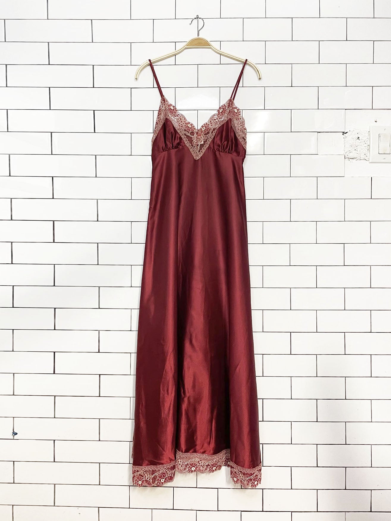 vintage st michael lace trim satin maxi slip dress
