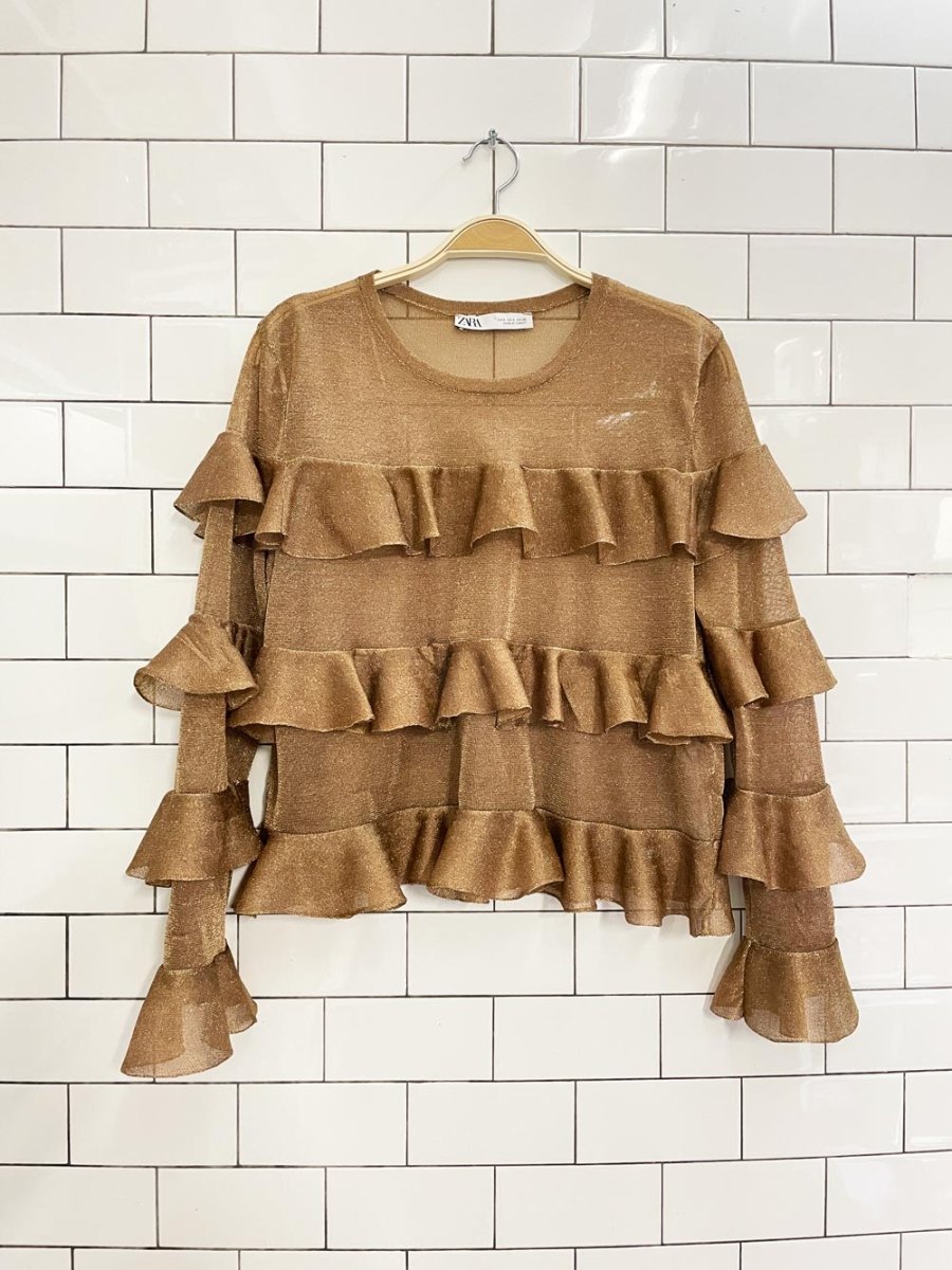 zara ruffle metallic knit top - good market thrift store