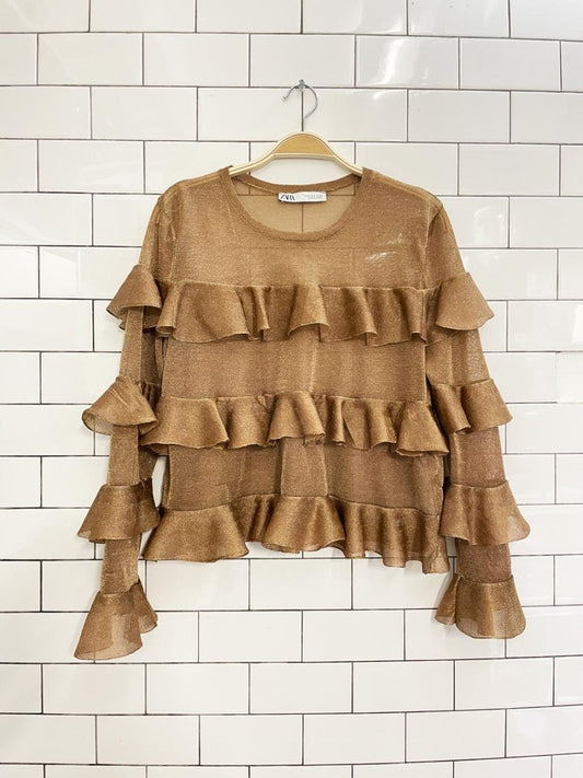 zara ruffle metallic knit top - good market thrift store