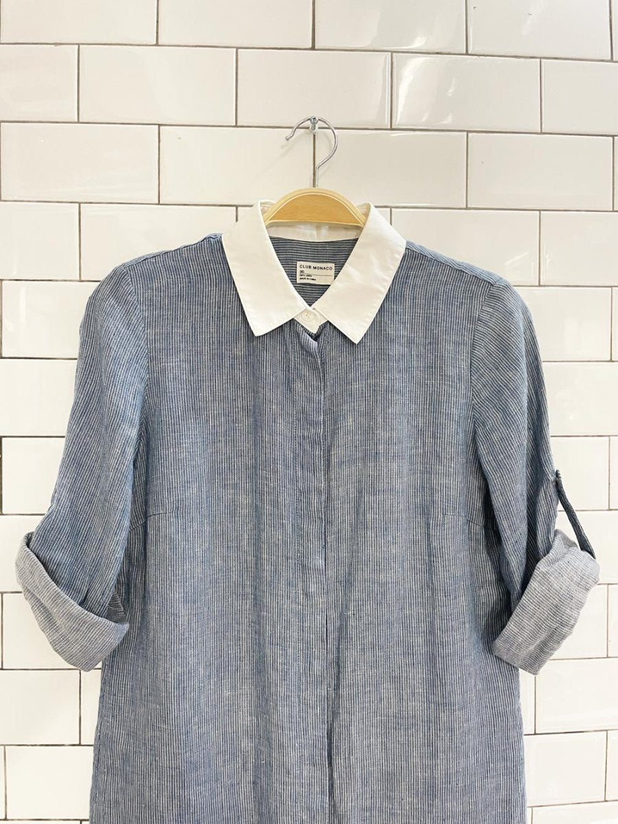 club monaco 100% linen contrast collar dress - good market thrift store