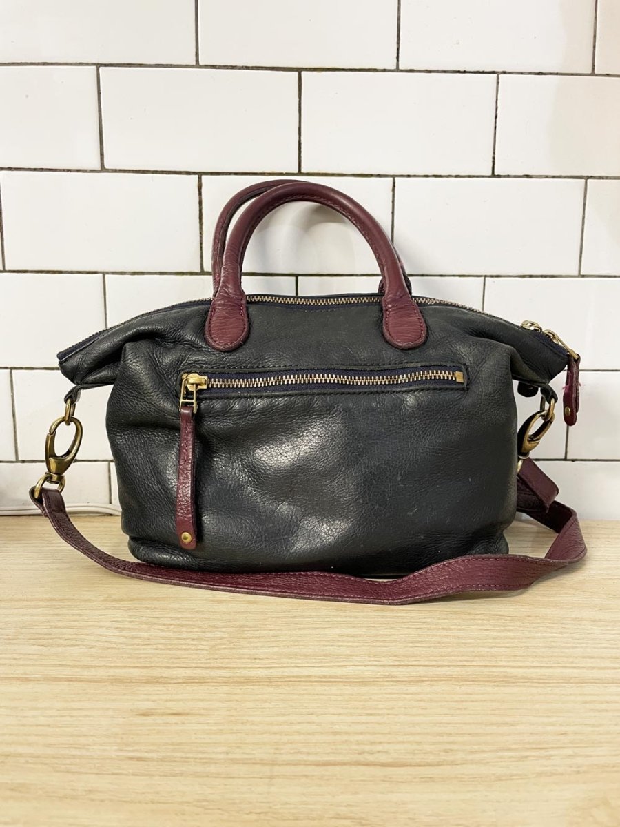 vintage roots top handle leather crossbody bag - good market thrift store