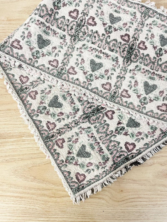 vintage 90s woven hearts table runner - good market thrift store