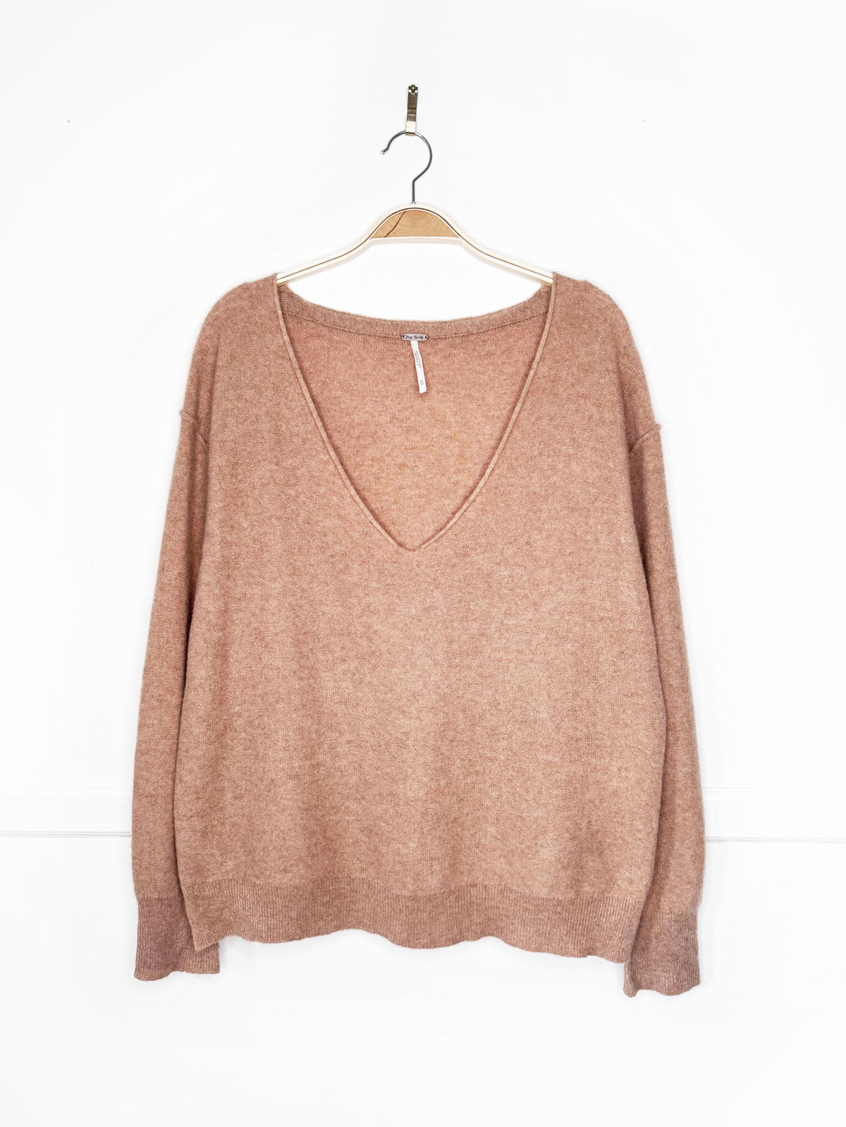 free people 100% cashmere knit oversized boxy v-neck sweater