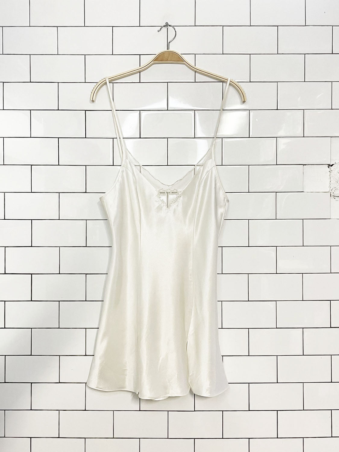 vintage 90s silk & satin sheer heart satin mini slip dress