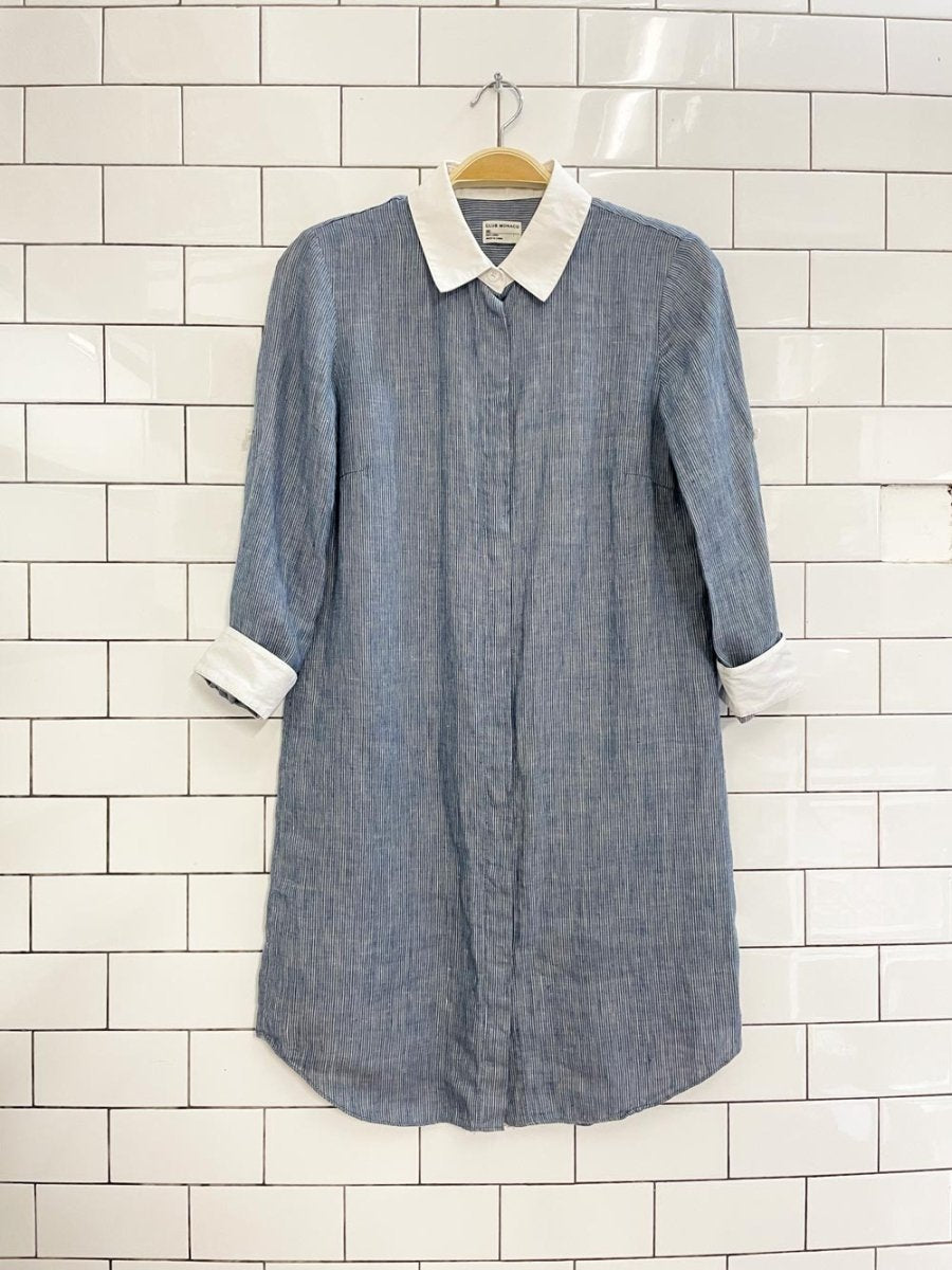 club monaco 100% linen contrast collar dress - good market thrift store