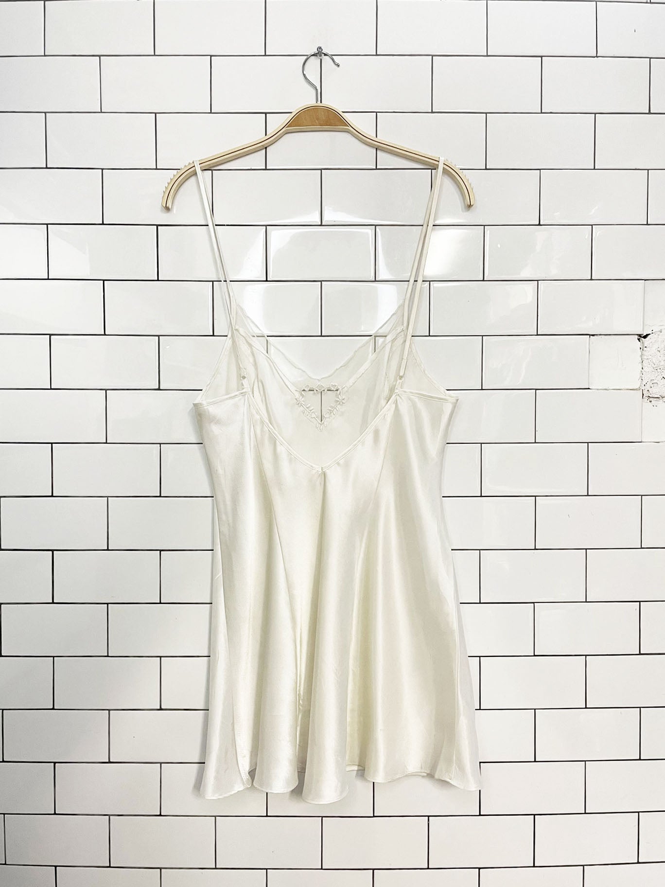 vintage 90s silk & satin sheer heart satin mini slip dress