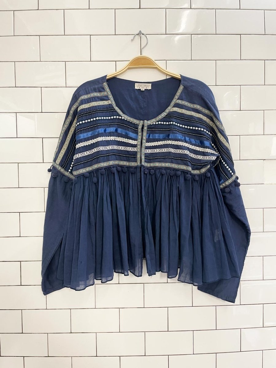 laraethnics embroidered pom boho volume peplum jacket - good market thrift store