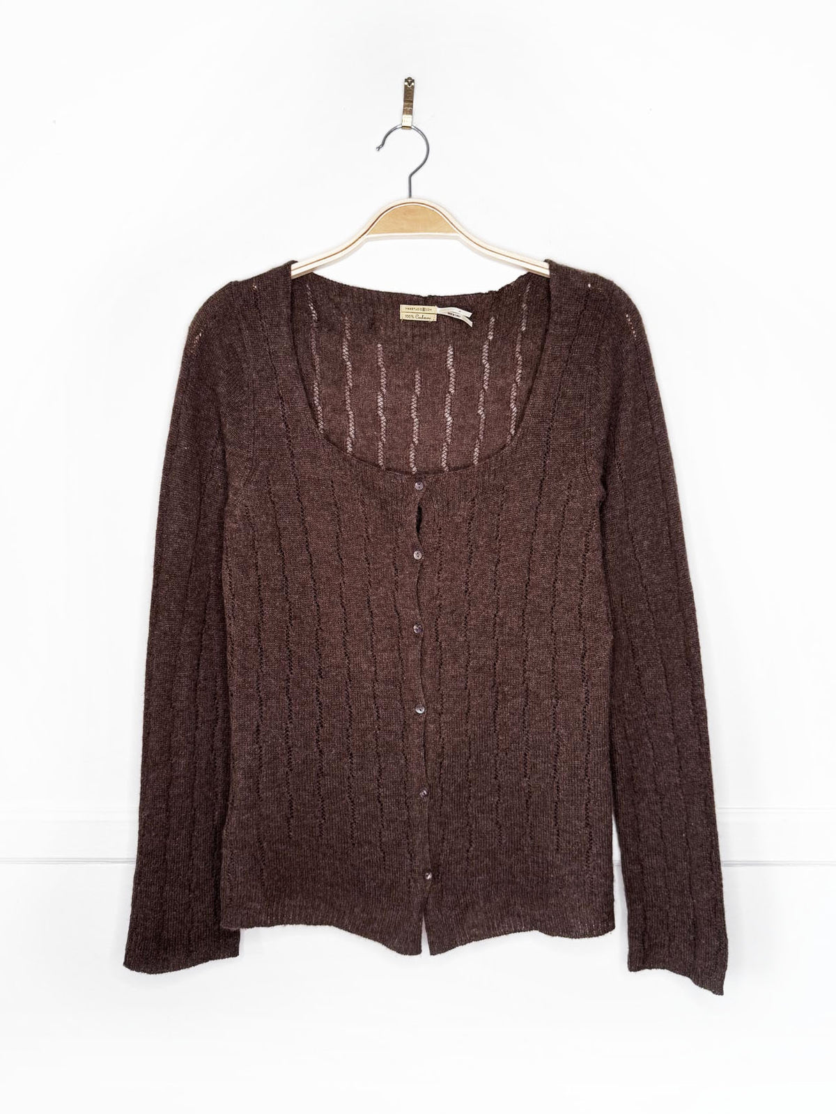 y2k max studio 100% cashmere pointelle knit cardigan sweater