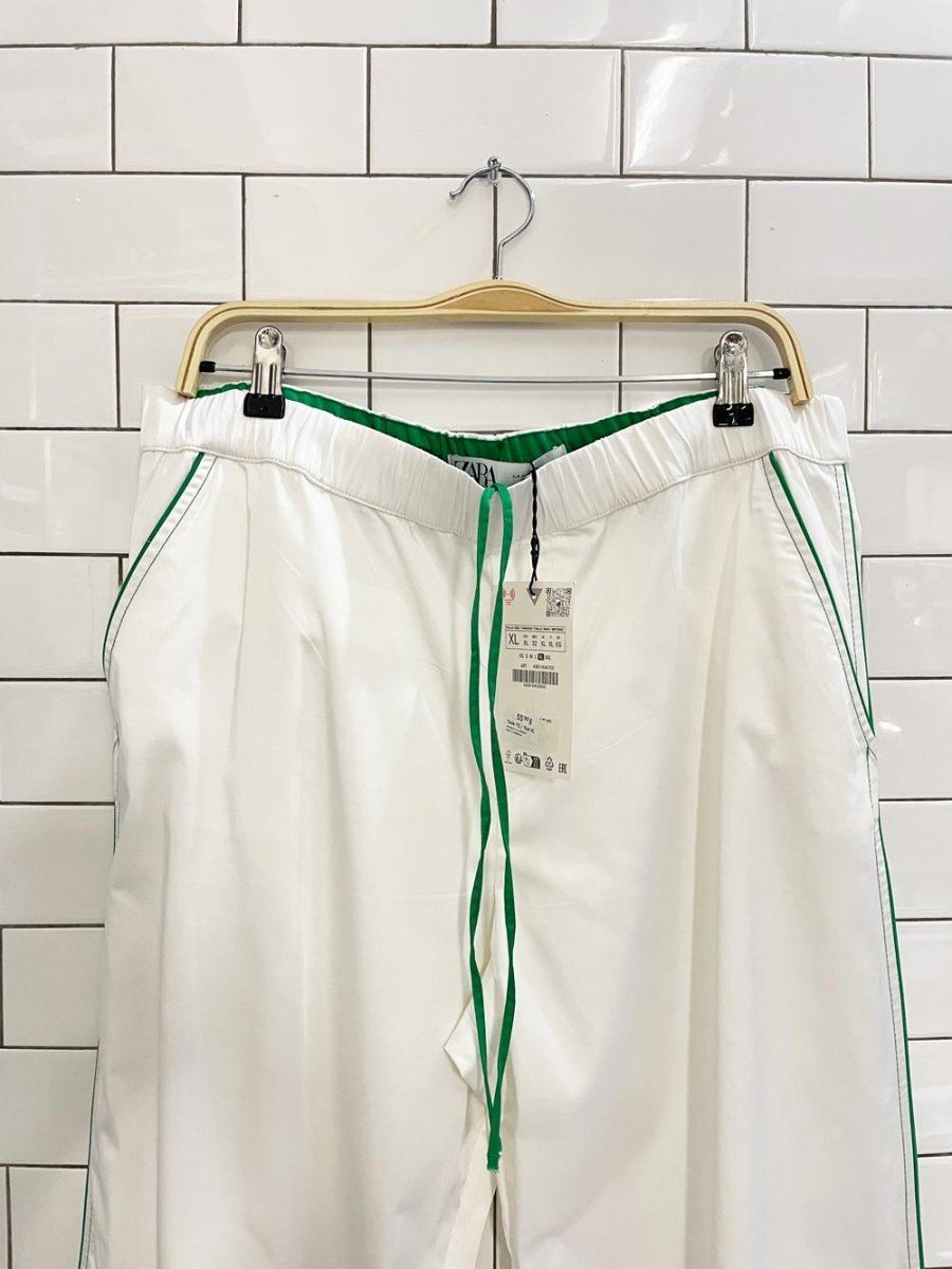 nwt zara satin stripe wide leg track pant - good market thrift store