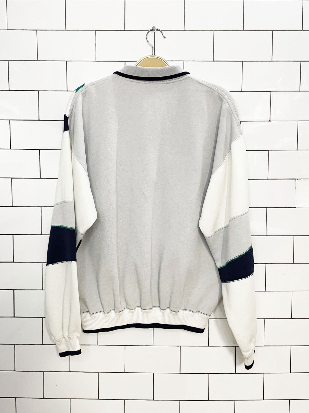 vintage 80s oleg cassini tennis prep colour block collared sweatshirt | made in USA