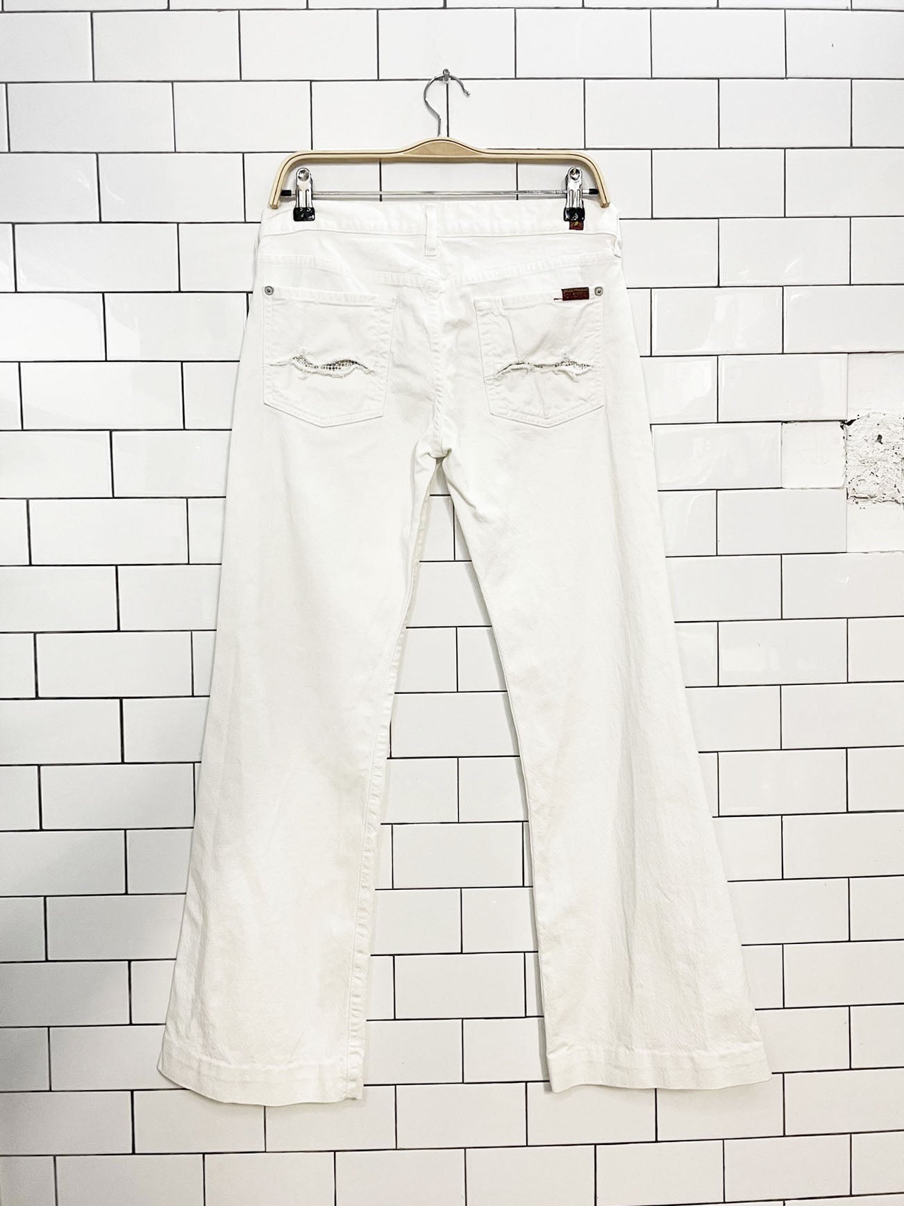 y2k 7 for all mankind dojo rhinestone low rise flare jeans | made in USA
