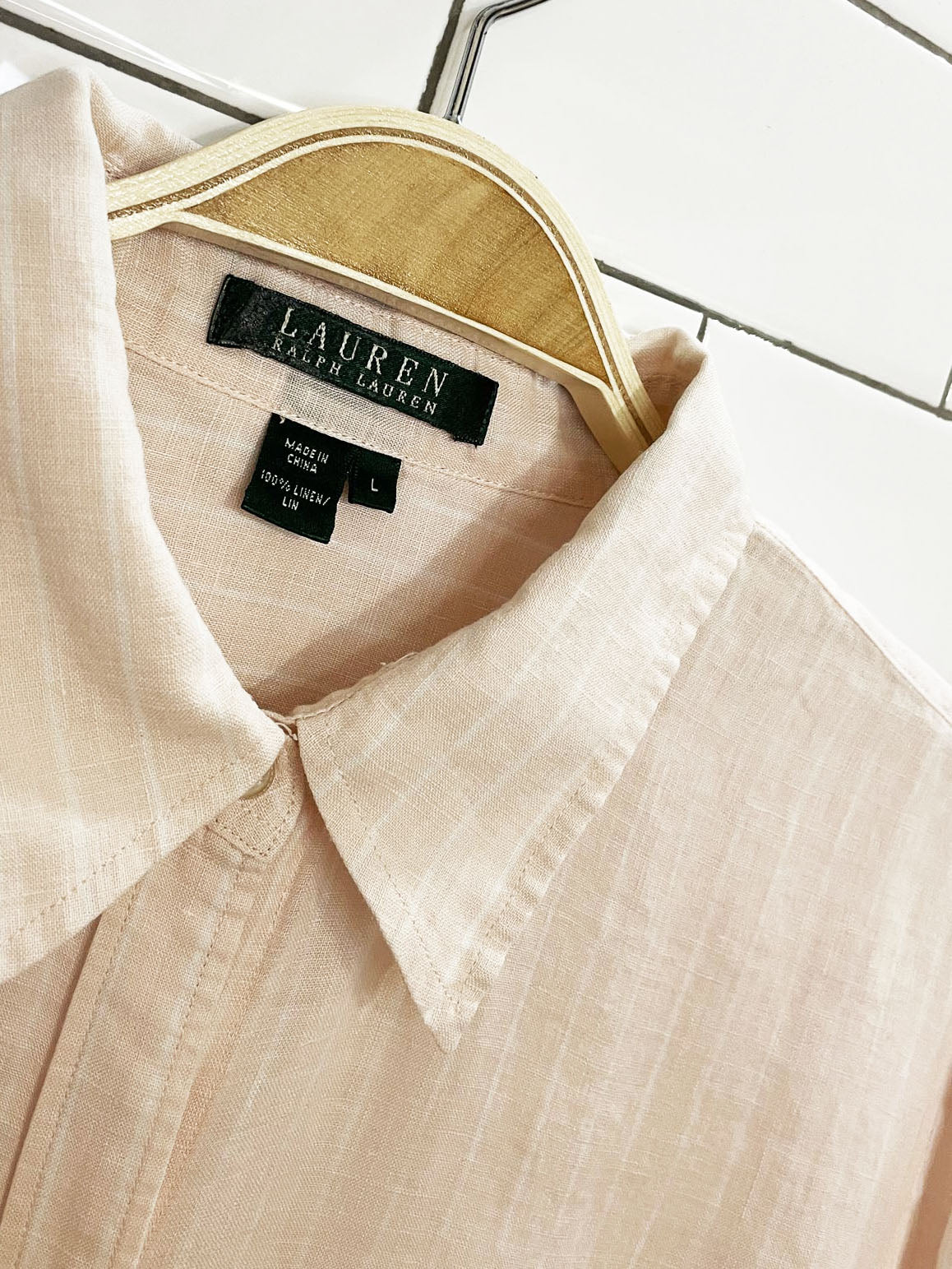 lauren ralph lauren 100% linen crested stripe full button shirt