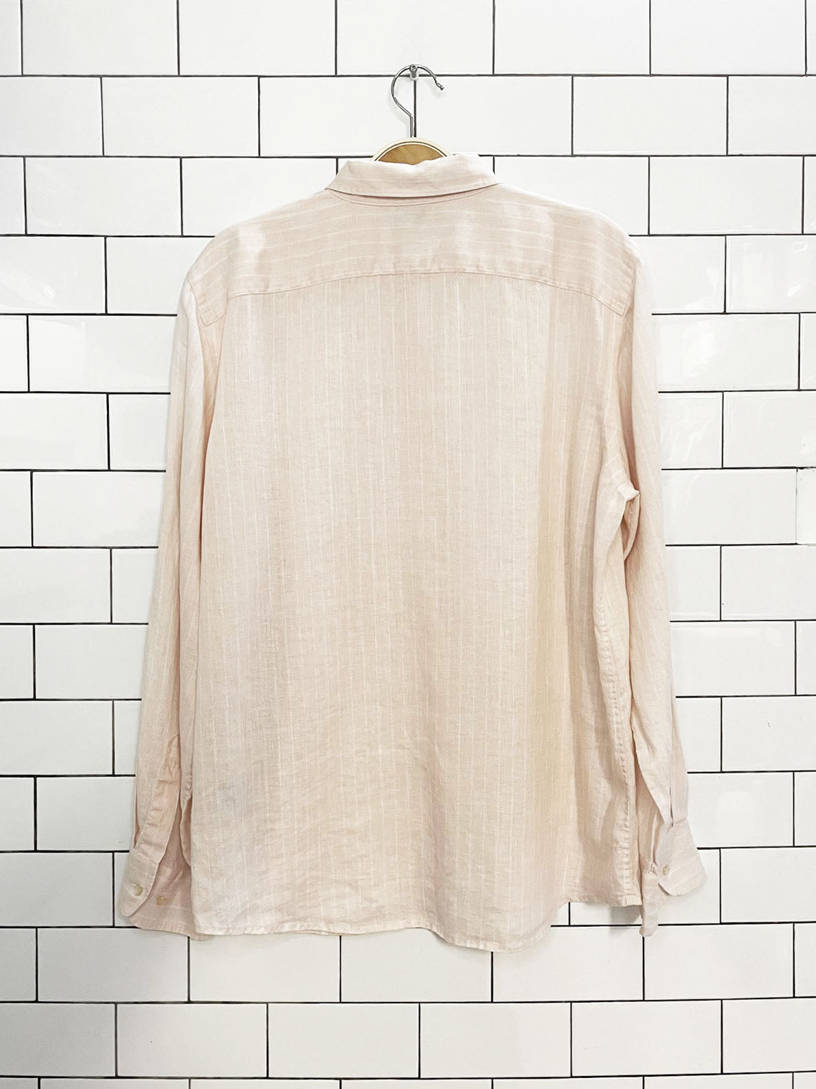 lauren ralph lauren 100% linen crested stripe full button shirt