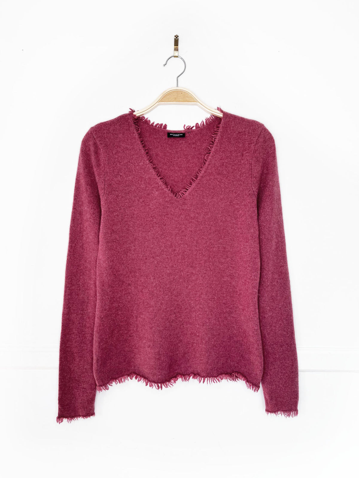 magaschoni 100% cashmere knit fringe trim sweater