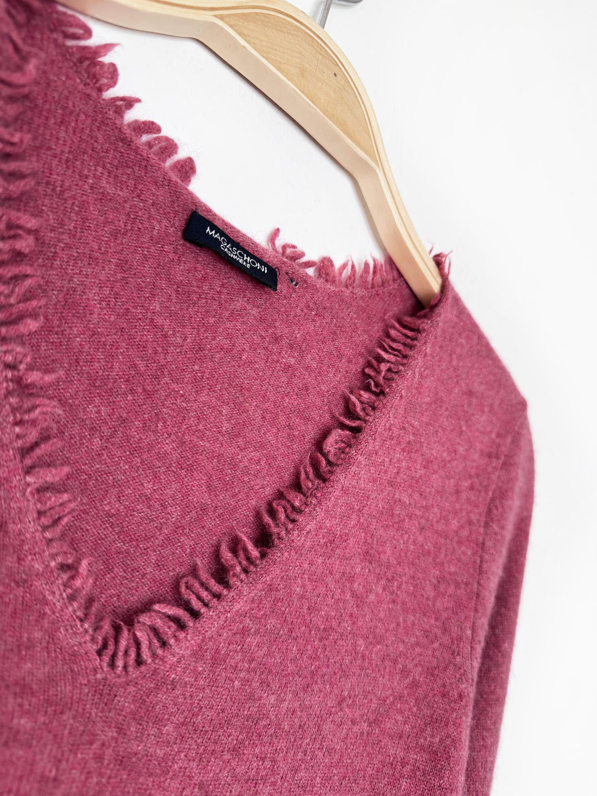 magaschoni 100% cashmere knit fringe trim sweater