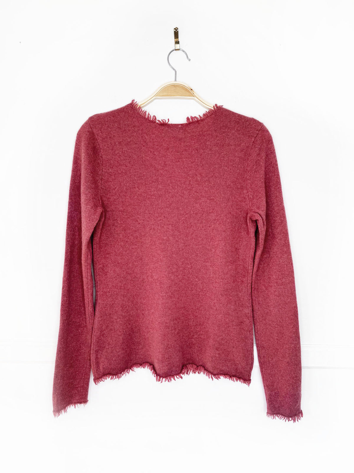 magaschoni 100% cashmere knit fringe trim sweater