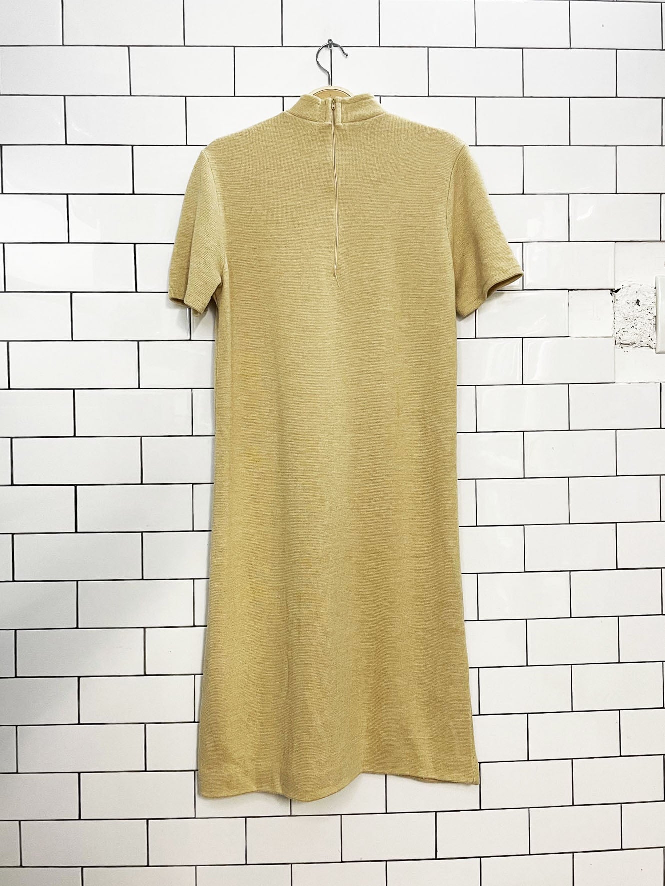 vintage 70s fine knits by roger wool mock neck midi dress