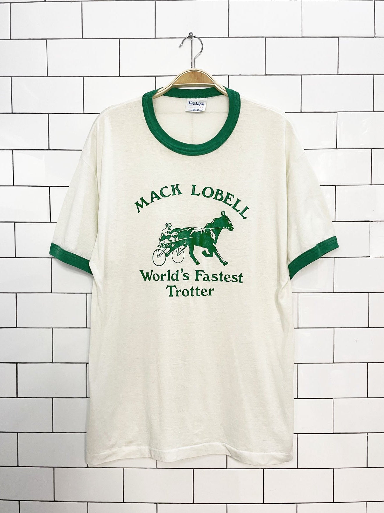 vintage 80s teejays horse racing ringer tee  | made in usa