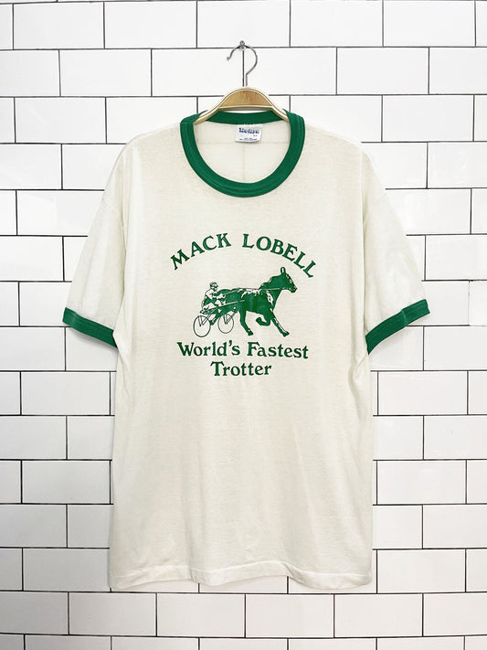 vintage 80s teejays horse racing ringer tee  | made in usa