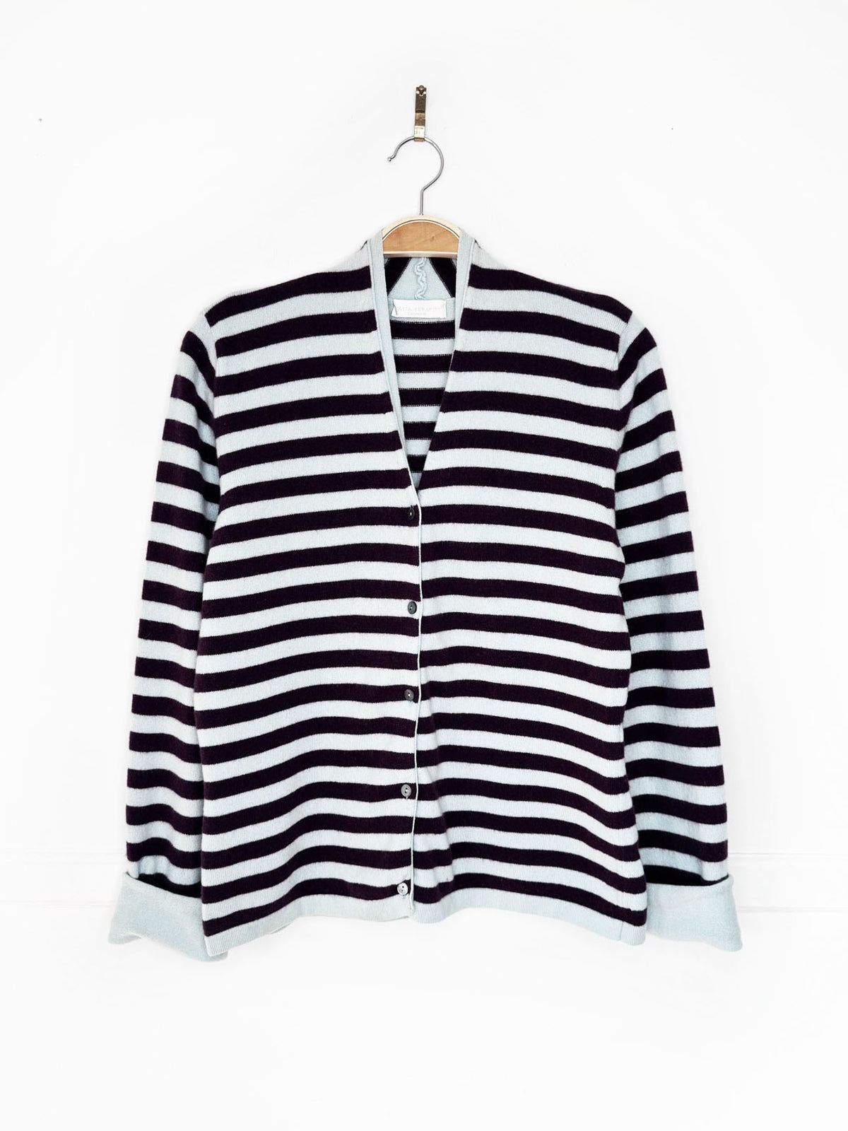 katia serafini 100% cashmere knit striped cardigan sweater