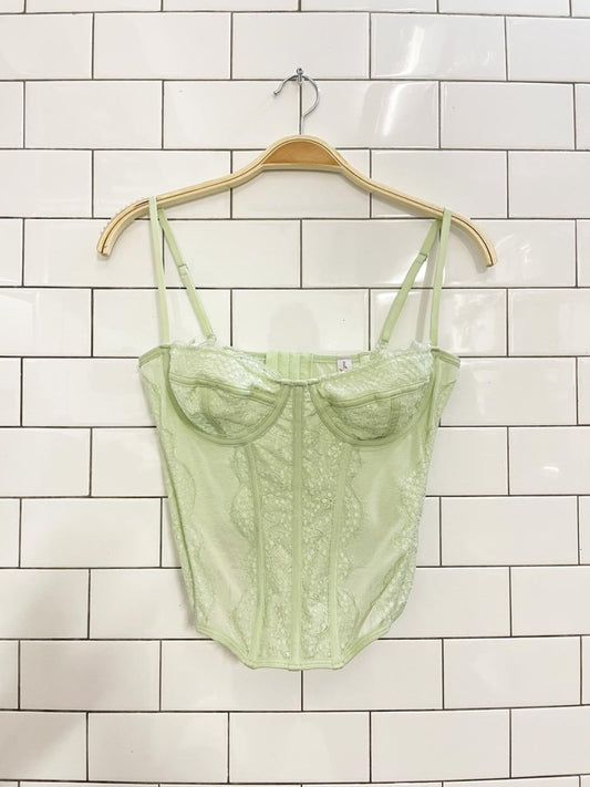 UO out from under lucy green floral lace corset top - good market thrift store