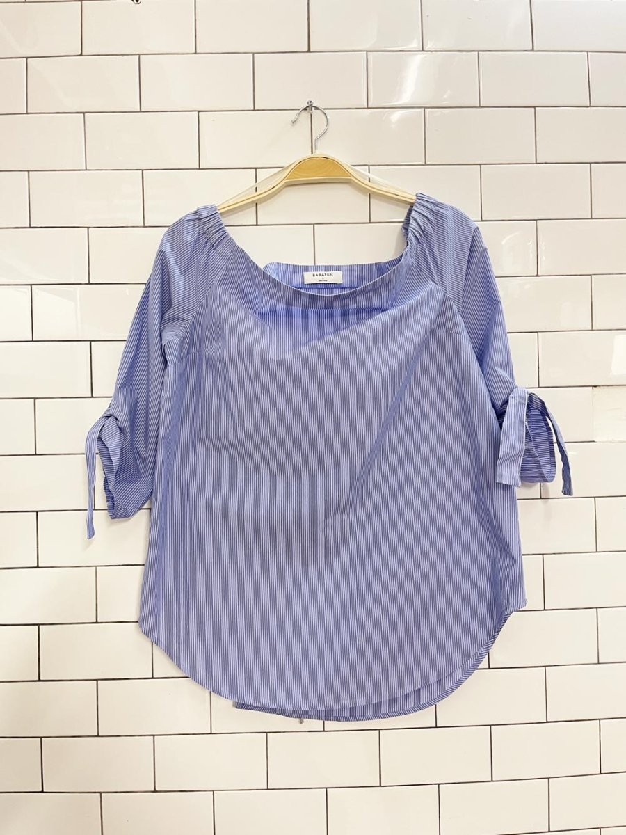 babaton malik off shoulder striped blouse - good market thrift store