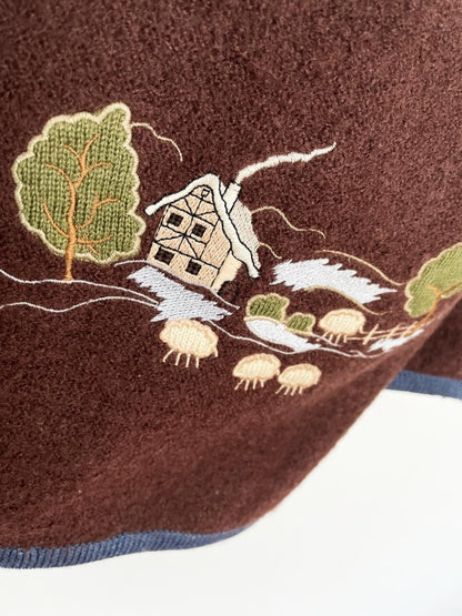 vintage 00s climax by sacha wool patchwork farm scene cardigan - good market thrift store