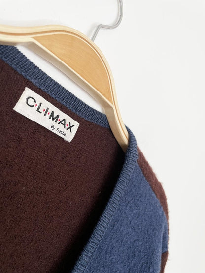 vintage 00s climax by sacha wool patchwork farm scene cardigan - good market thrift store