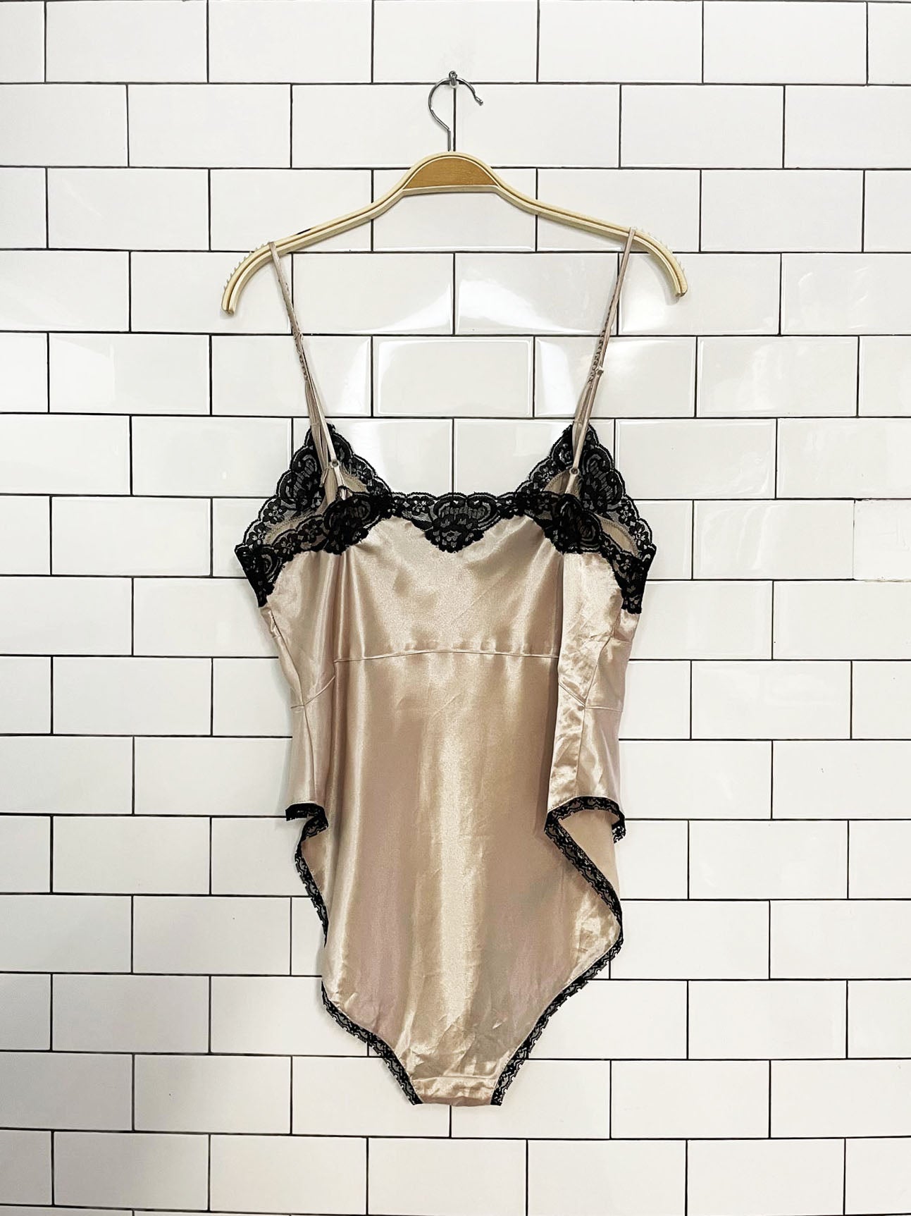 vintage 90s delicates lace trim satin lingerie bodysuit