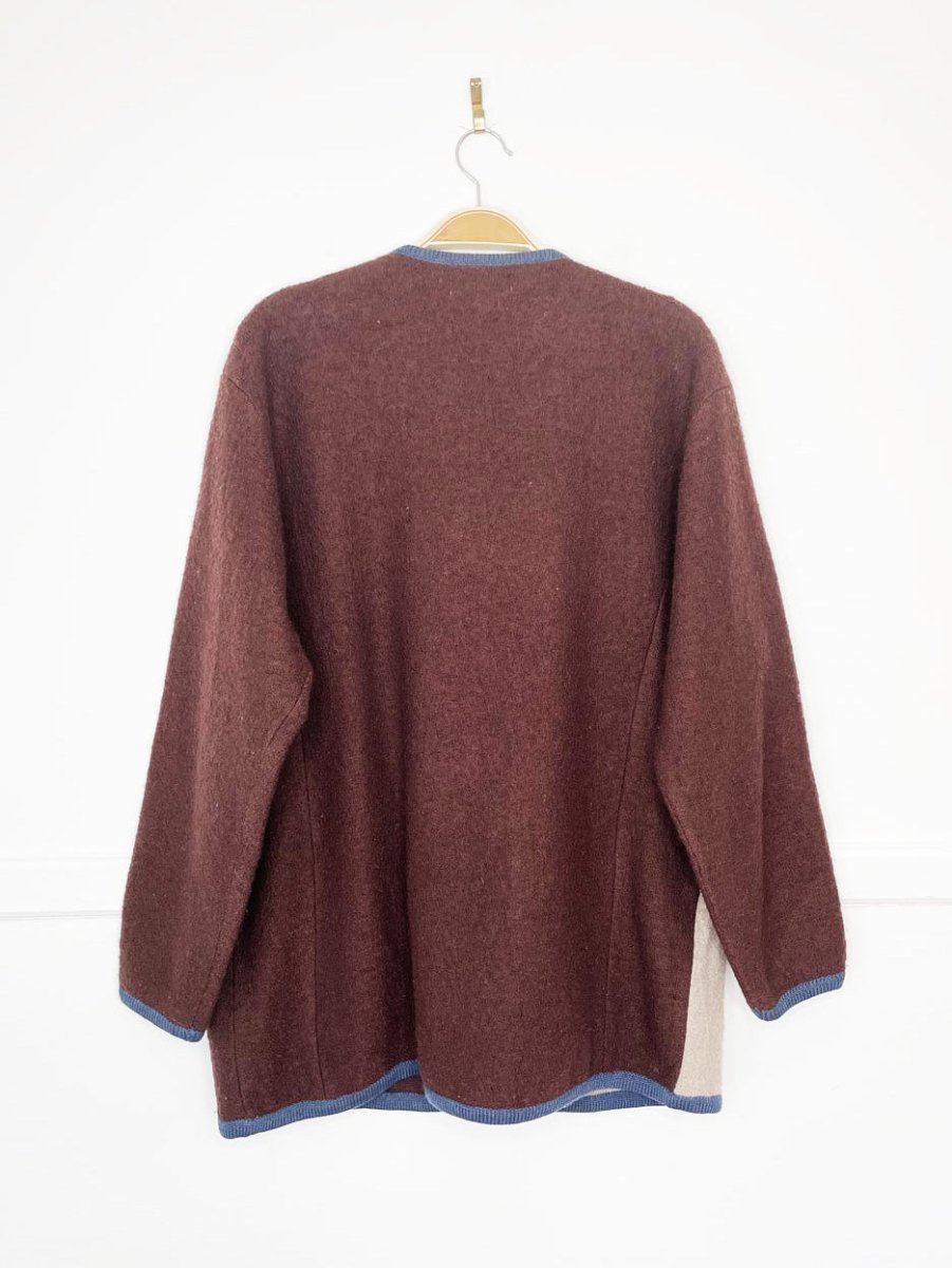 vintage 00s climax by sacha wool patchwork farm scene cardigan - good market thrift store