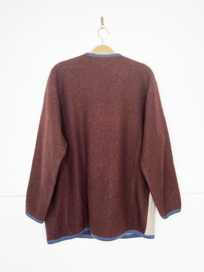 vintage 00s climax by sacha wool patchwork farm scene cardigan - good market thrift store