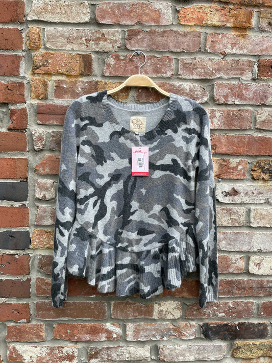 chaser angora camo peplum hem sweater