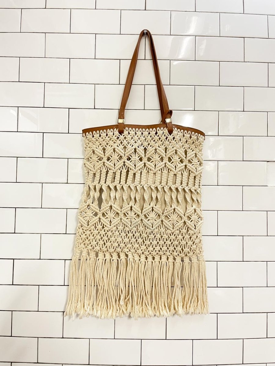 zara boho fringe crochet tote bag w zipper pouch - good market thrift store
